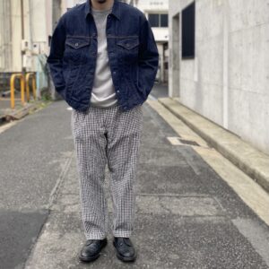 【H.UNIT】Washed check two tuck trousers Gingham check