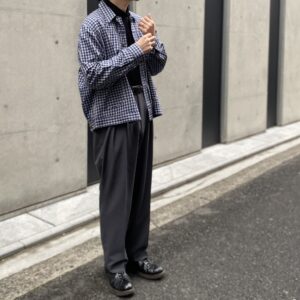 【H.UNIT】Weather cloth two tuck trousers Gray