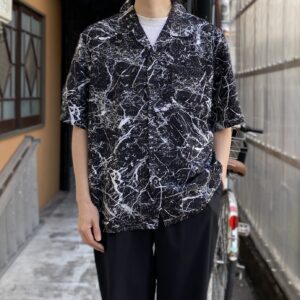 【Audience】「丹後」 レーヨンライク  オープンカラー ハーフスリーブシャツ Marble Black