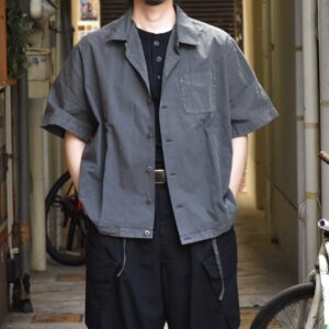 【Audience】ピグメント 馬布 ドローコード バルーン オープンカラー ハーフスリーブシャツ Sumikuro