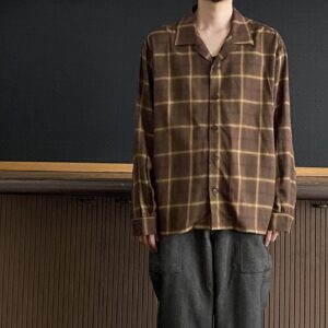 【Audience】「西脇」 レーヨン オンブレチェック オープンカラー シャツ Brown