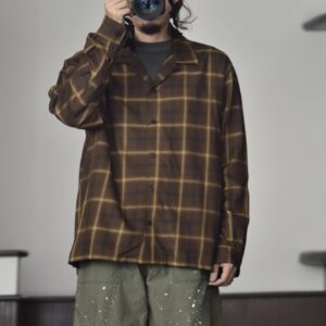 【Audience】「西脇」 レーヨン オンブレチェック オープンカラー シャツ Brown