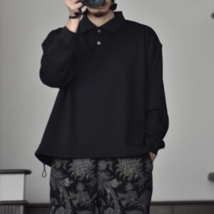 【Audience】爆暖裏起毛 ヘムドローコード バルーン ポロスウェット Black